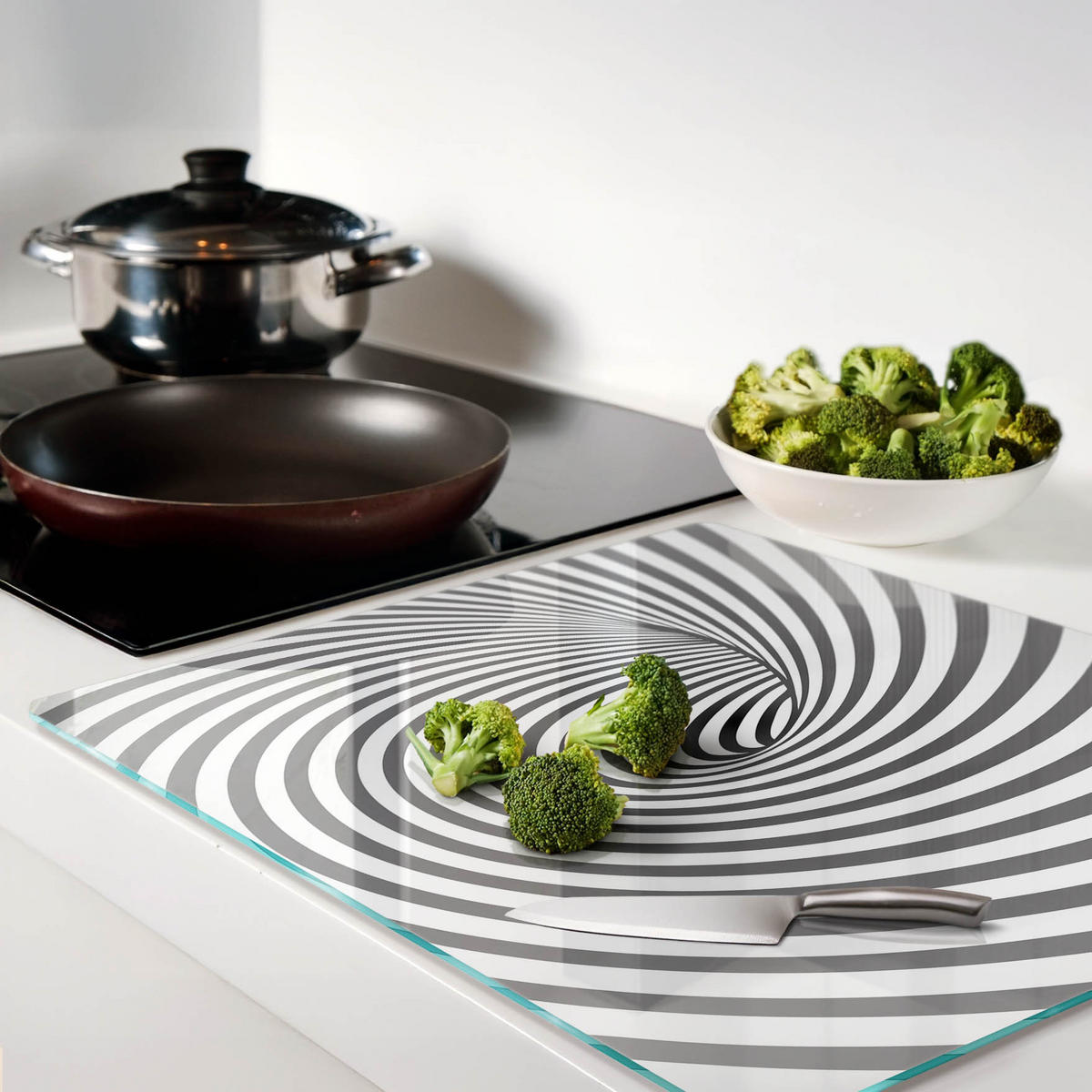 GLASPLATTE 60x52 cm Spirale mit Streifen - Grau, Glas (60/0.4/52cm) - TULUP