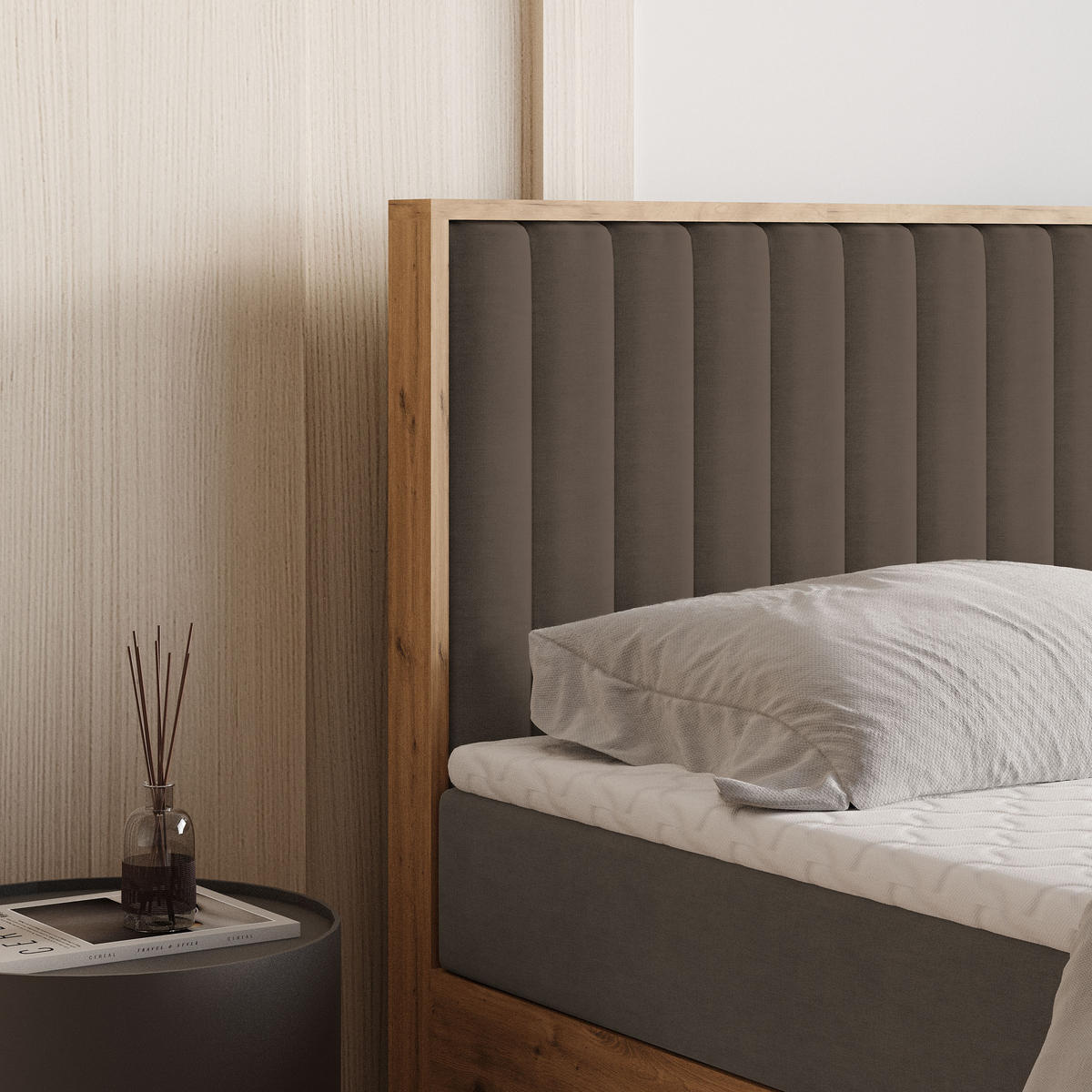 BOXBETT VARELI 160x200 cm mit Matratze und Topper - Braun - Braun, Holz (160/200cm) - MASSENO