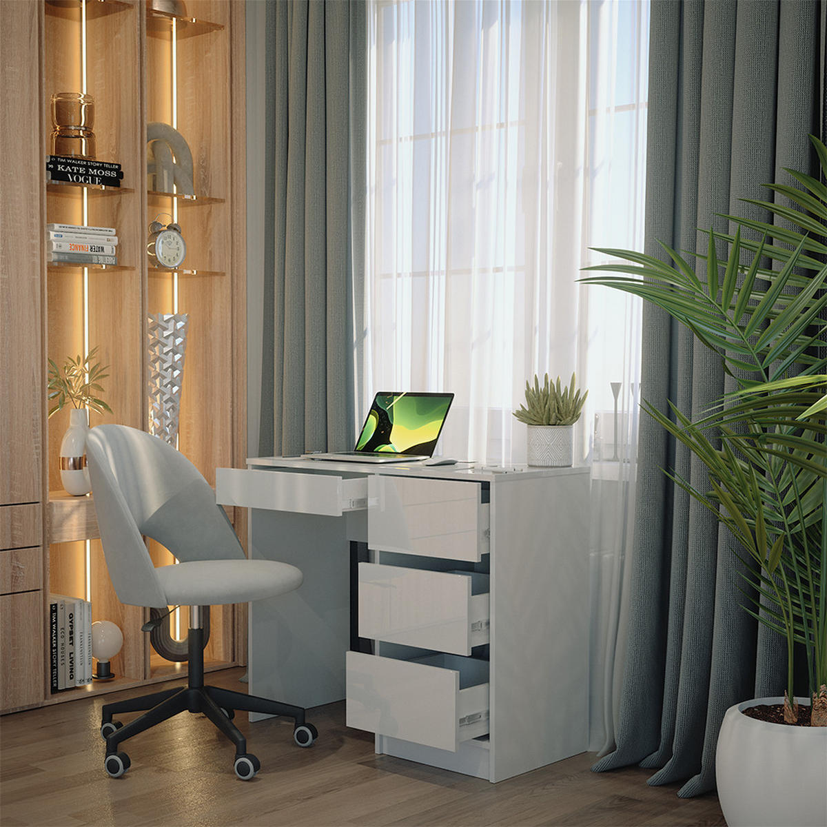 SCHREIBTISCH Sherry Weiß Hochglanz 90 x 40 cm mit Schubladen - Weiß Hochglanz, Holzwerkstoff (40/90/75cm) - Vicco