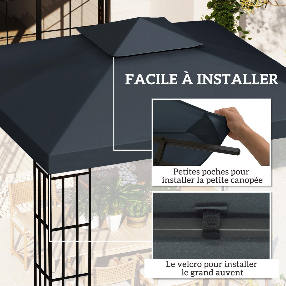 ERSATZDACH, 3x3 m für Pavillon, dunkelgrau, Polyester 180 g/m² - Multicolor, Textil (300/1/300cm) - FORIOUS