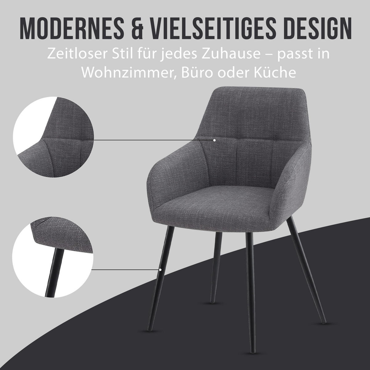 ESSZIMMERSTUHL Dunkelgrau, Bequem Für Wohnzimmer, Küche Oder Büro - Grau, Textil (58/86/61cm) - Best For Home