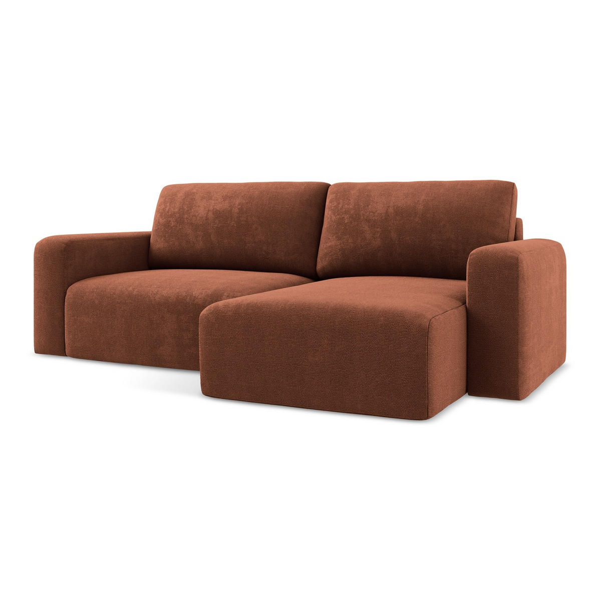 ECKSOFA mit Schlaffunktion rechts Chenille Stoff Orange - Terracotta/Schwarz, Kunststoff/Textil (244/149cm) - Makamii