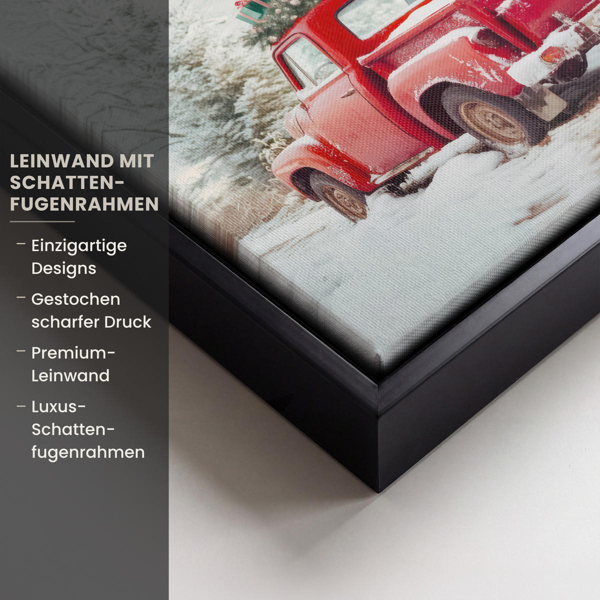 LEINWAND Bilder mit Rahmen - Auto - Rot - Geschenke - Winter - Schnee - Weihnachten - 20x20 - Rot, Textil (20/20cm) - MuchoWow