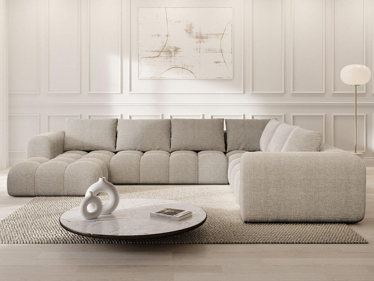 WOHNLANDSCHAFT Casaluna U-Form Hellgrau Strukturstoff - Hellgrau, Kunststoff (338/88/267cm)