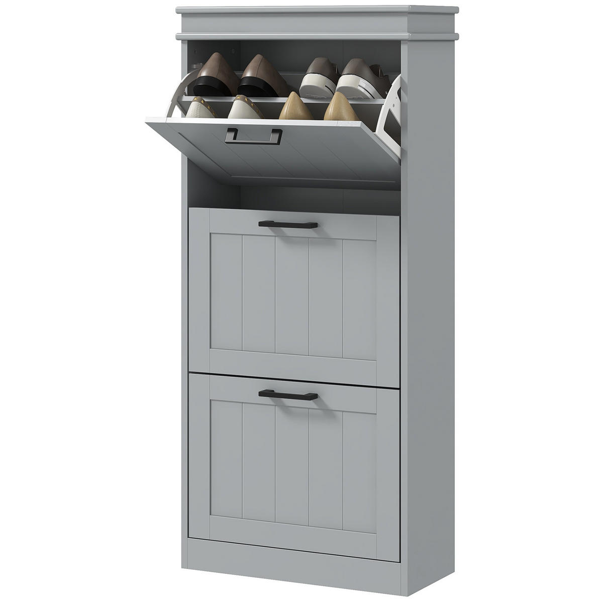 SCHUHSCHRANK,3-TÜRIG klapp für 15 Paar 54x24x117,5cm,grau - Grau, Holzwerkstoff (54/117.5/24cm) - Vallsero
