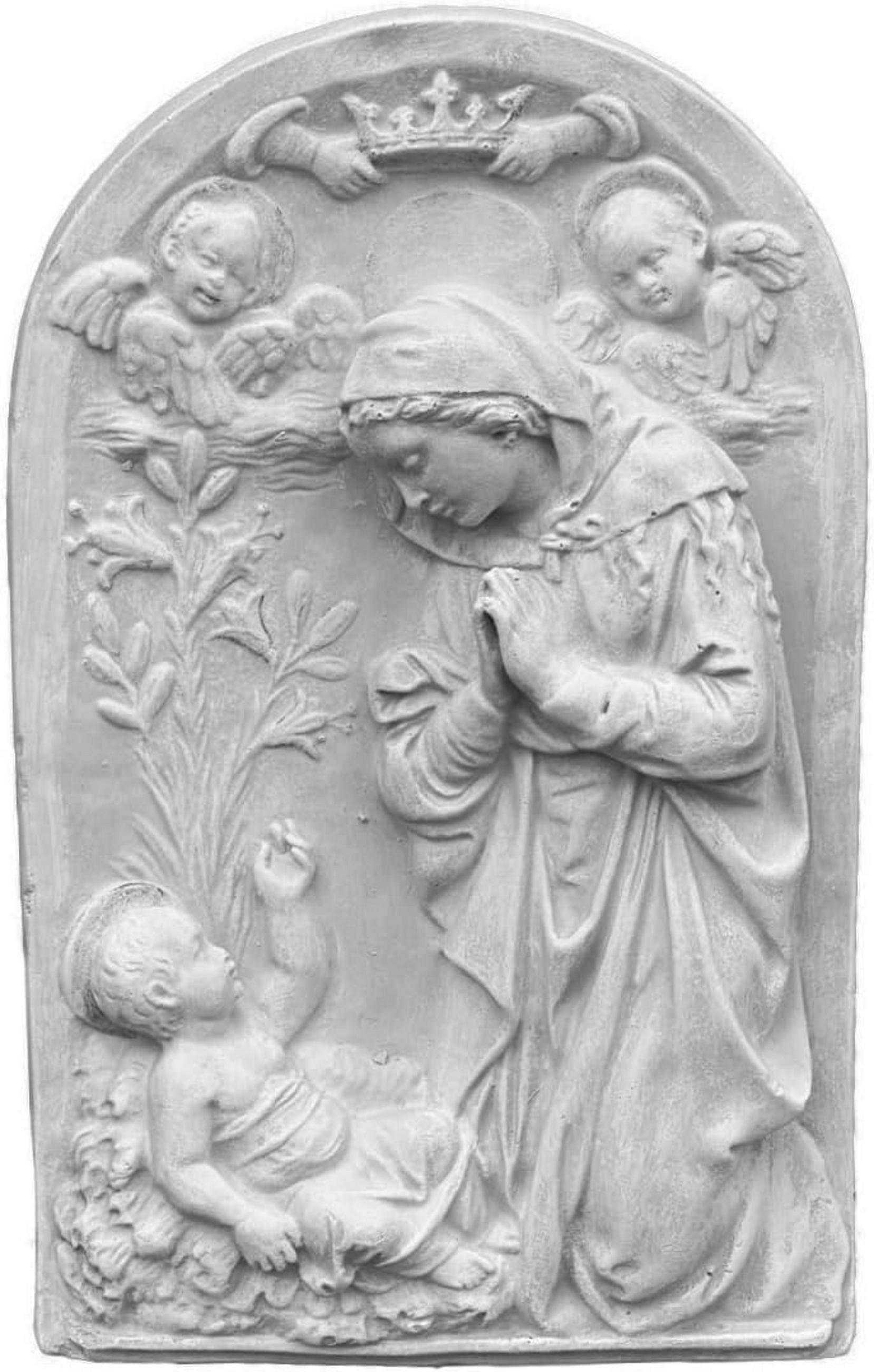 STEINFIGUR Wand Ikone Maria und Jesus, Steinguss Weißbeton - Weiß, Stein (25/3/40cm) - stoneandstyle