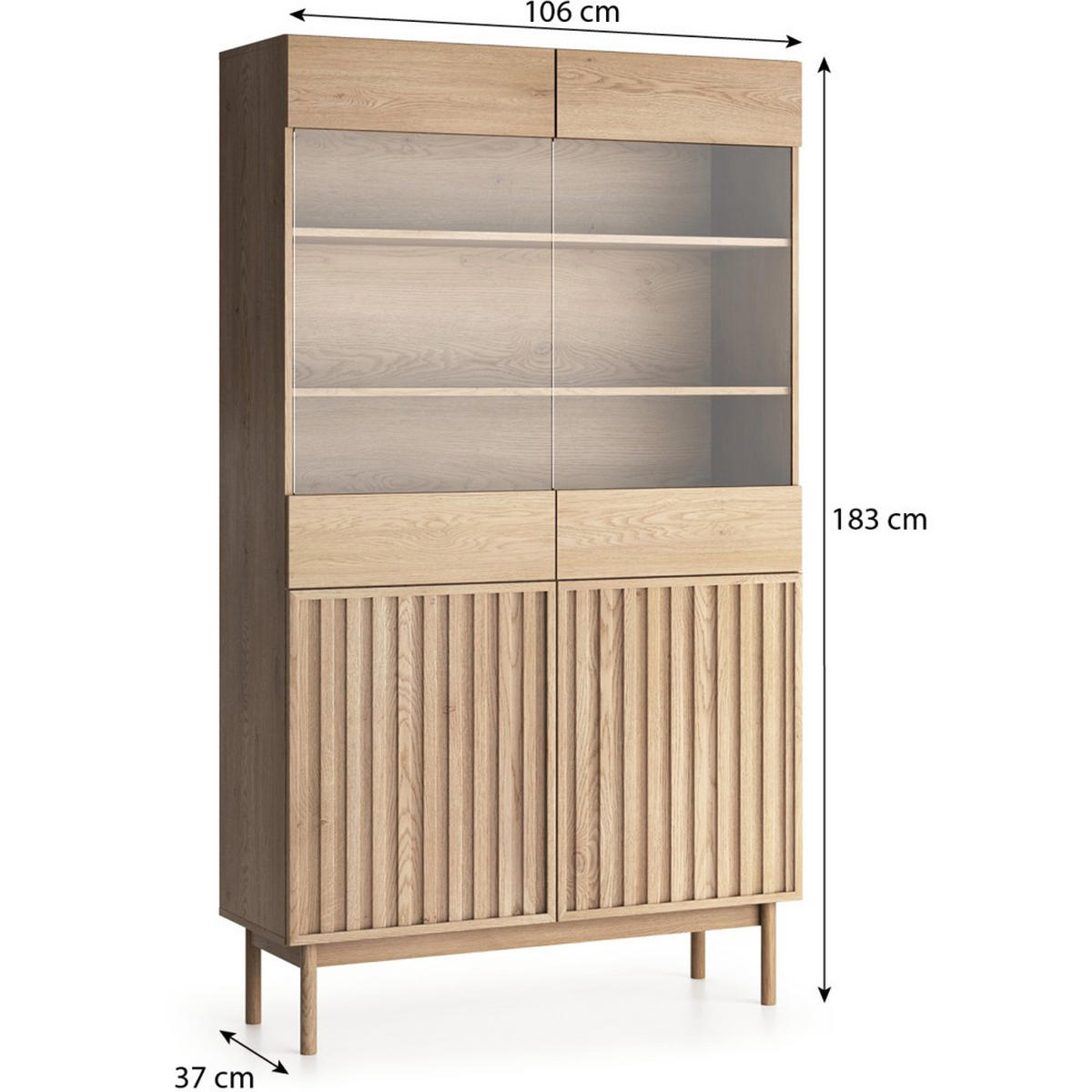 VITRINE Sapporo mit 2 Glastüren, 106 cm - Eichefarben, Holzwerkstoff (106/183/37cm) - Beautysofa