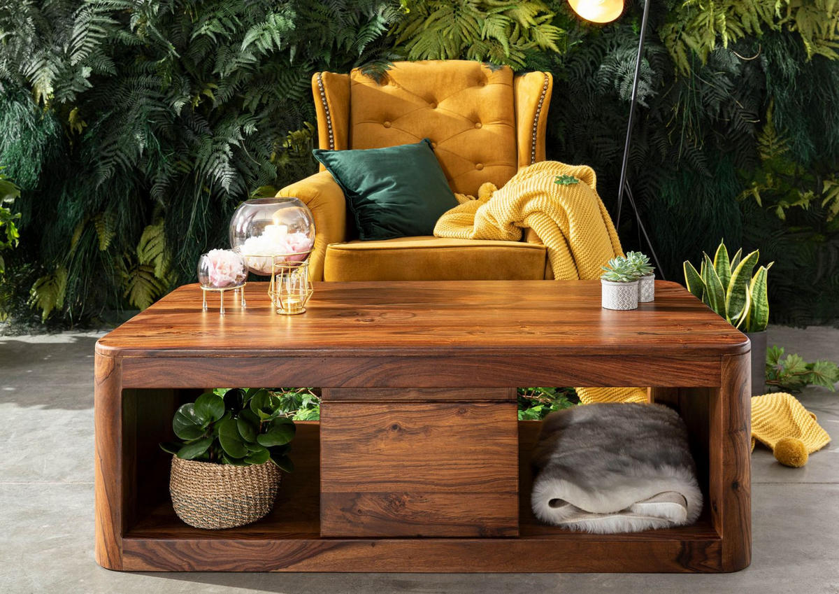 COUCHTISCH Sheesham 118x65x40 walnuss gewachst TORONTO #252 - Walnussfarben, Holz (118/65/40cm) - Massivmoebel24