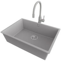 UNTERBAUSPÜLE GRANIT London, 2-er set Grau 66/47 cm 1 Becken + Küchenarmatur 38/14 cm + Ablauf-Set ab 70er Unterschrank - Chromfarben/Grau, Kunststoff (66/20/47cm) - Primagran