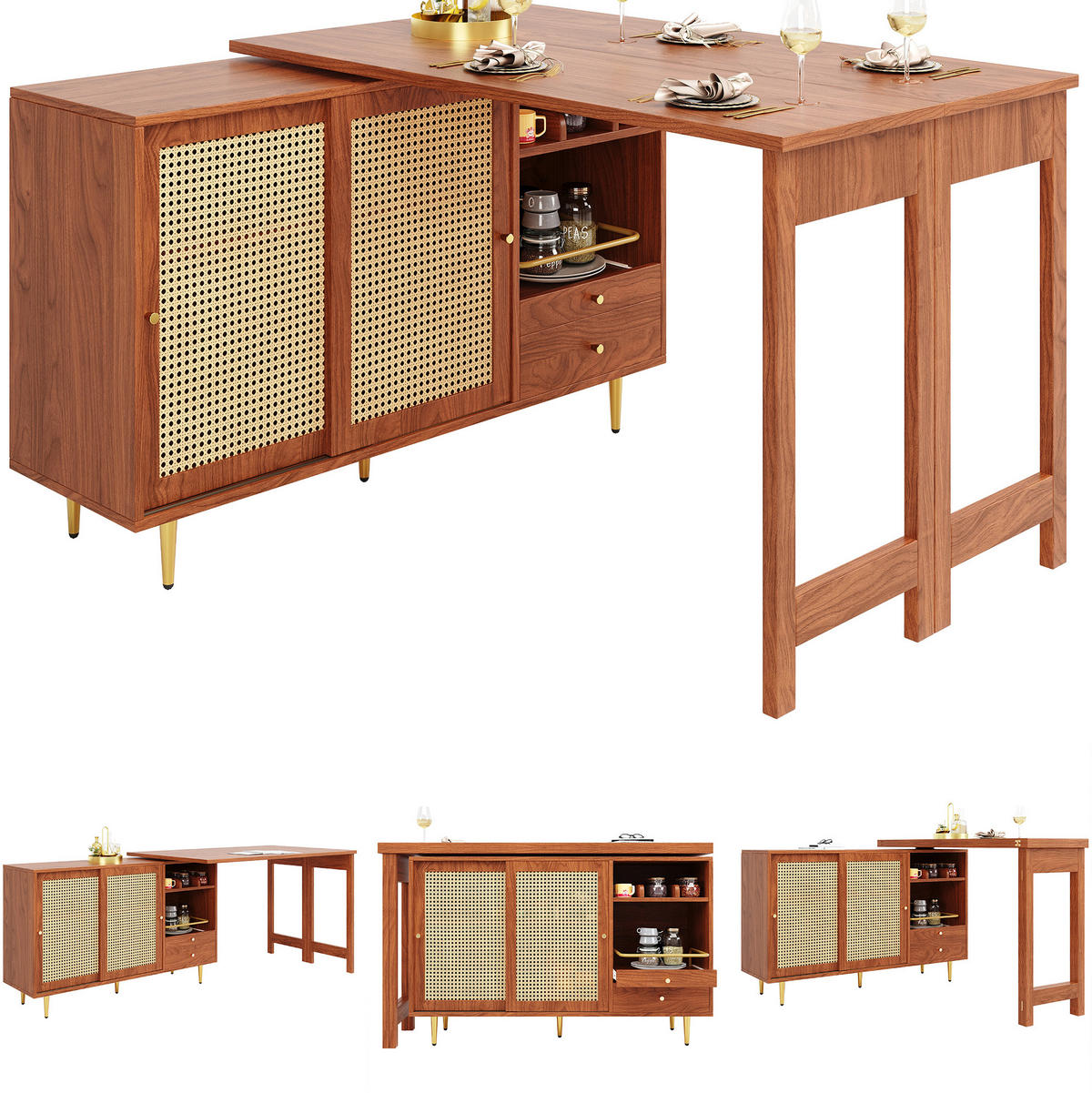 BARTISCH für Küche 107/40/71,4 cm, drehbar & klappbar mit Stauraum - Braun, Holzwerkstoff (187/40/76cm) - BEAOK