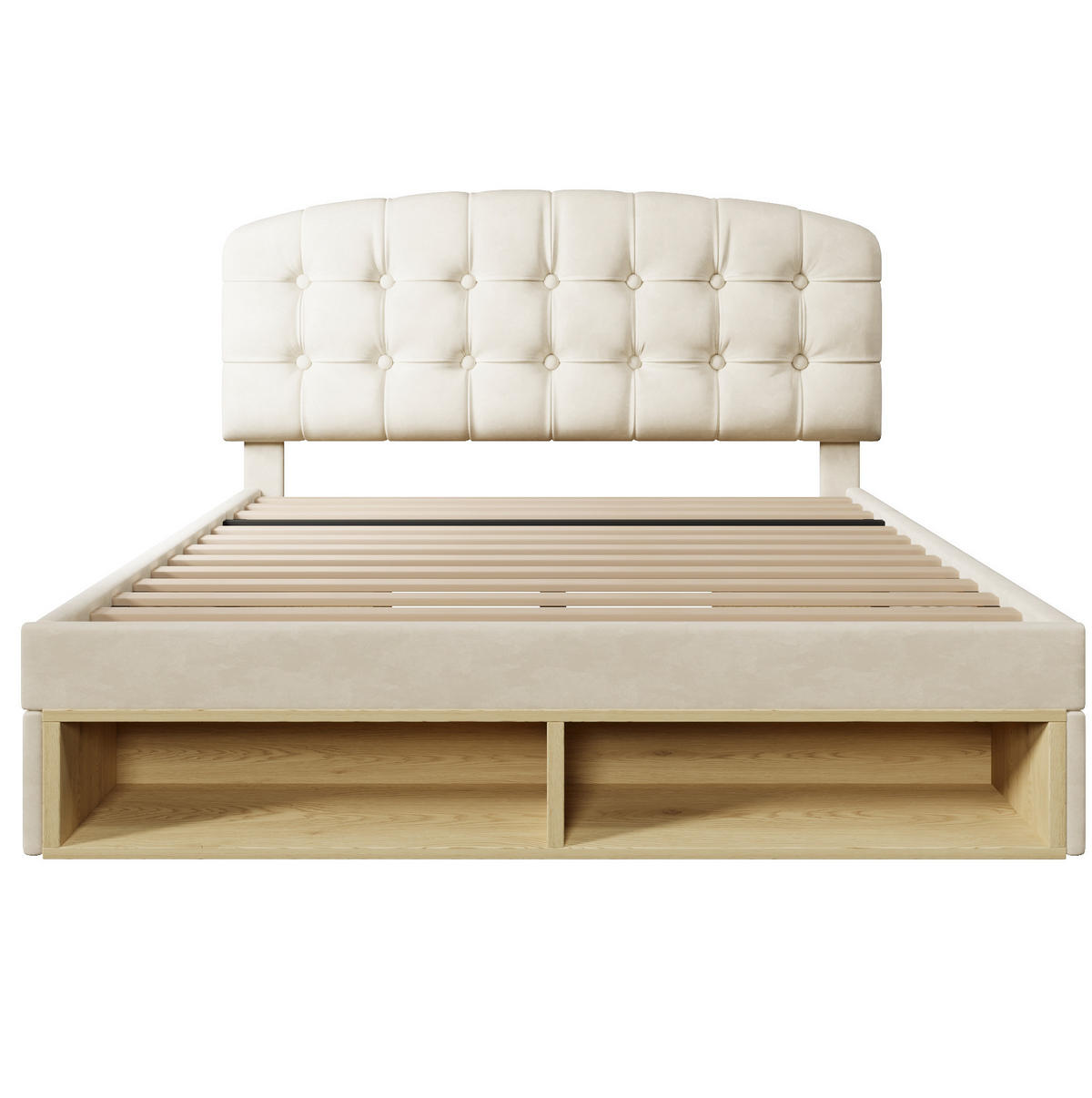 BETT mit Schubladen 140x190 cm Samt Beige - Beige, Metall (140/190cm) - Meubliv