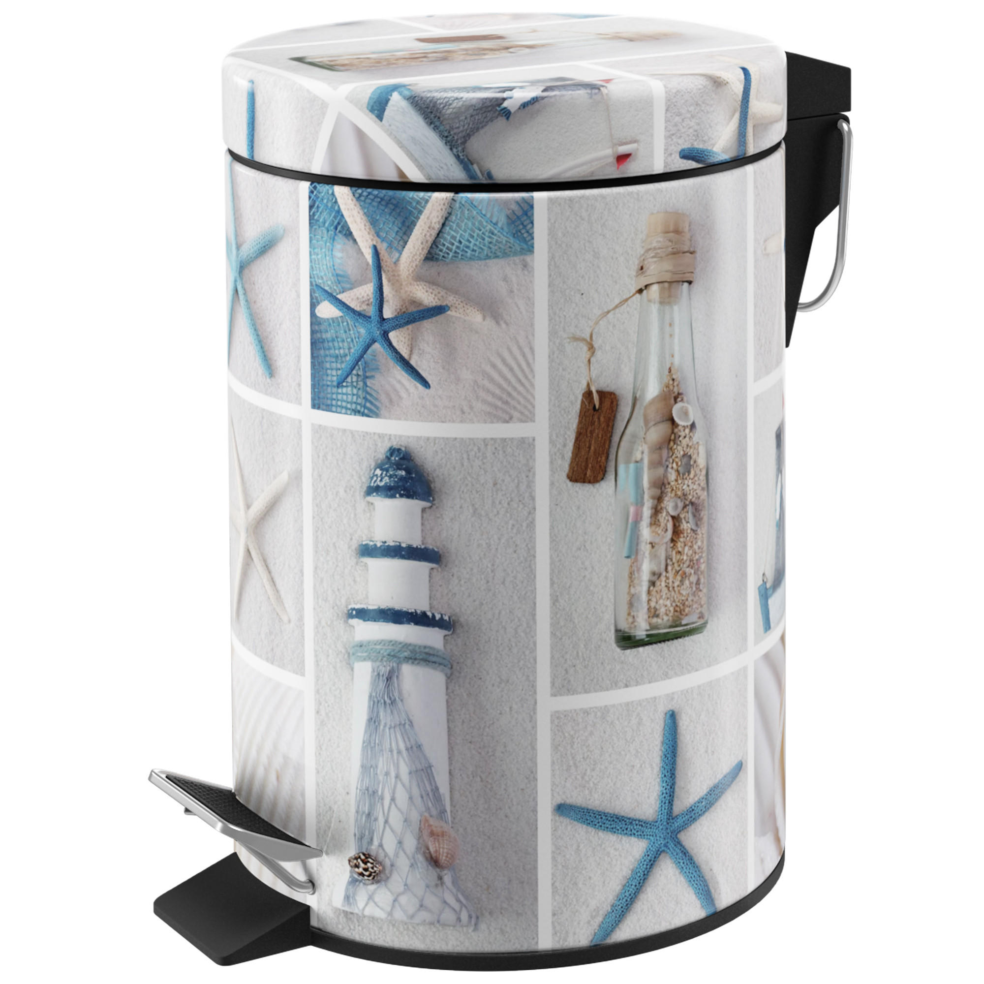 KOSMETIKEIMER Meeresbrise - Blau/Beige, Kunststoff/Metall (17/25/25cm) - Sanilo