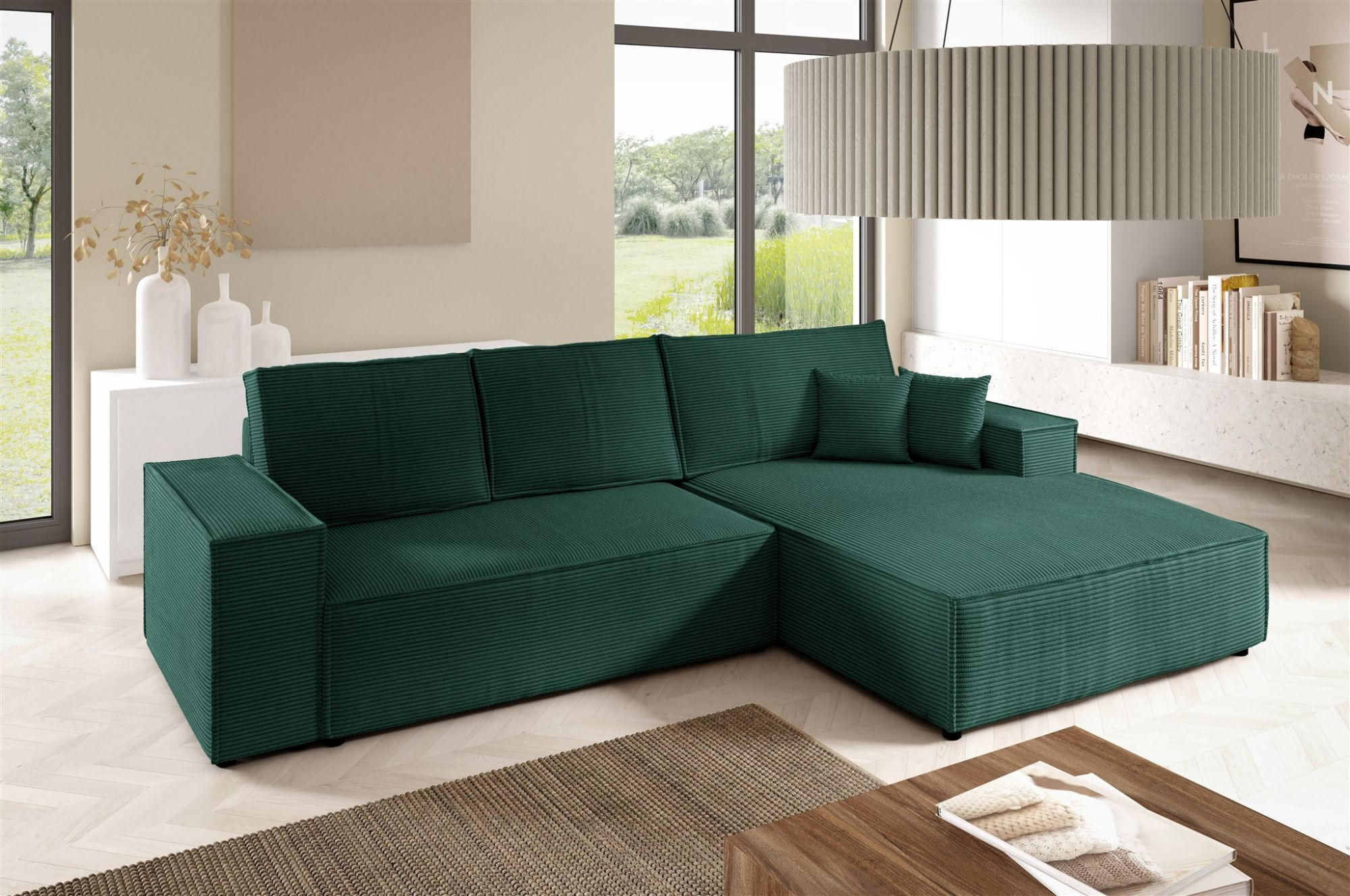 ECKSOFA Corunia In Poso - Grün, Holzwerkstoff/Textil (294/185cm) - Fun Möbel