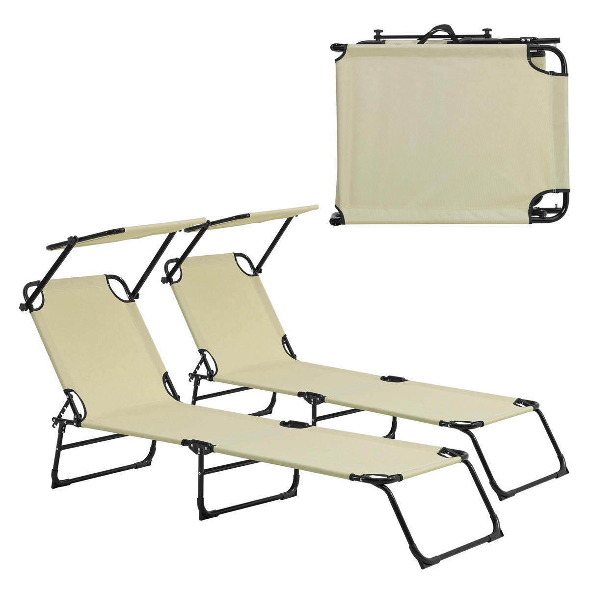 SONNENLIEGE-SET 2 TLG. Lomeda - Creme, Metall (187/27/53cm) - casa.pro