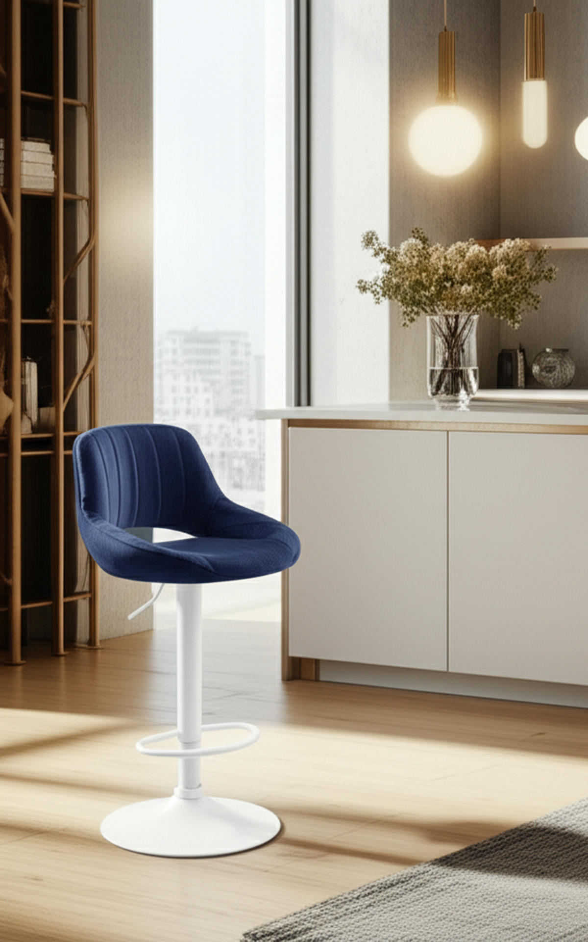 BARHOCKER Milos Samt weiß blau - Blau/Weiß, Textil/Metall (47/106/48cm) - TPFLiving