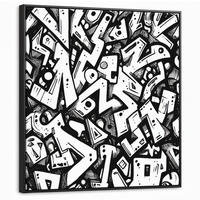 LEINWAND Bilder mit Rahmen - Formen - Buchstaben - Graffiti - Schwarz - 90x90 - Schwarz, Textil (90/90cm) - MuchoWow