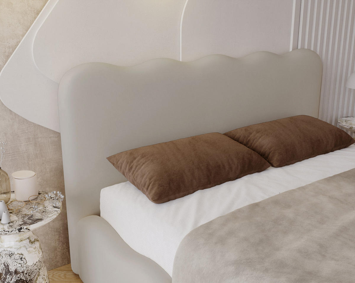 POLSTERBETT 140x200 Wave, Bettkasten, Samtstoff, Creme - Creme, Holz/Textil (140/200cm) - Emporius