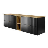 BADEZIMMERSCHRANK, Schwarz / Gold Craft Eiche, Goldene Griffe, 180 x 57 x 46 cm - Schwarz, Holzwerkstoff (180/57/46cm) - 3XE LIVING
