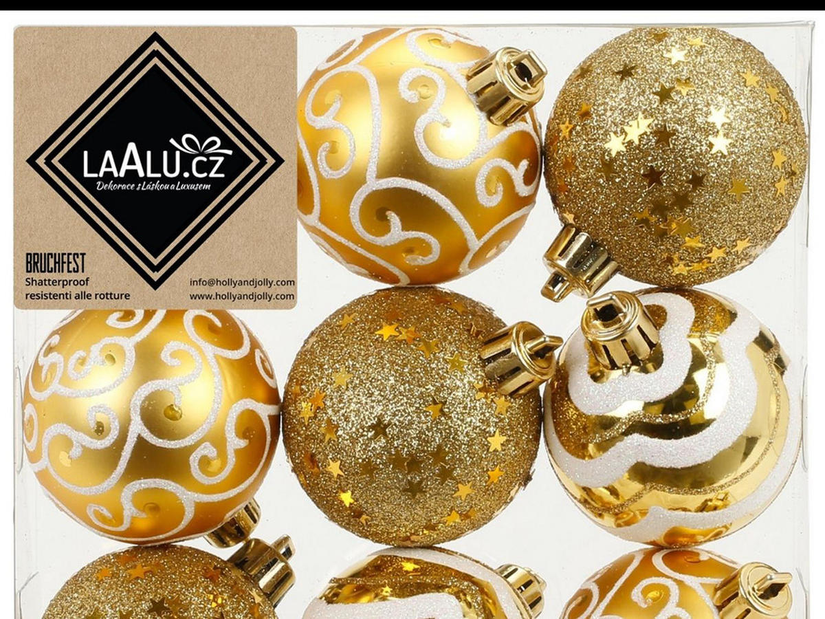 WEIHNACHTSKUGEL-SET bunt 9 Stück, 6 cm, Kunststoff - Goldfarben, Kunststoff (30/15/30cm) - LAALU