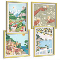BILDER SET 4er Set - 50x50 cm & 40x60 cm Goldrahmen - Pastellfarbene Küstenhäuser - Goldfarben, Kunststoff (50/50cm) - TULUP