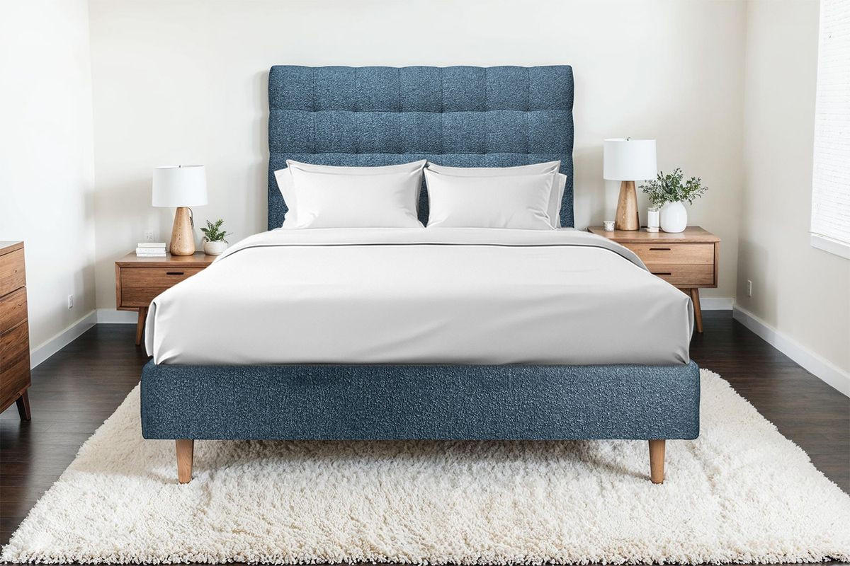 KOPFTEIL gepolstert - Gesteppt – blauer Bouclé-Stoff - 135 cm - Blau/Beige, Karton/Holz (135/120/10cm) - Sommeil de Plomb