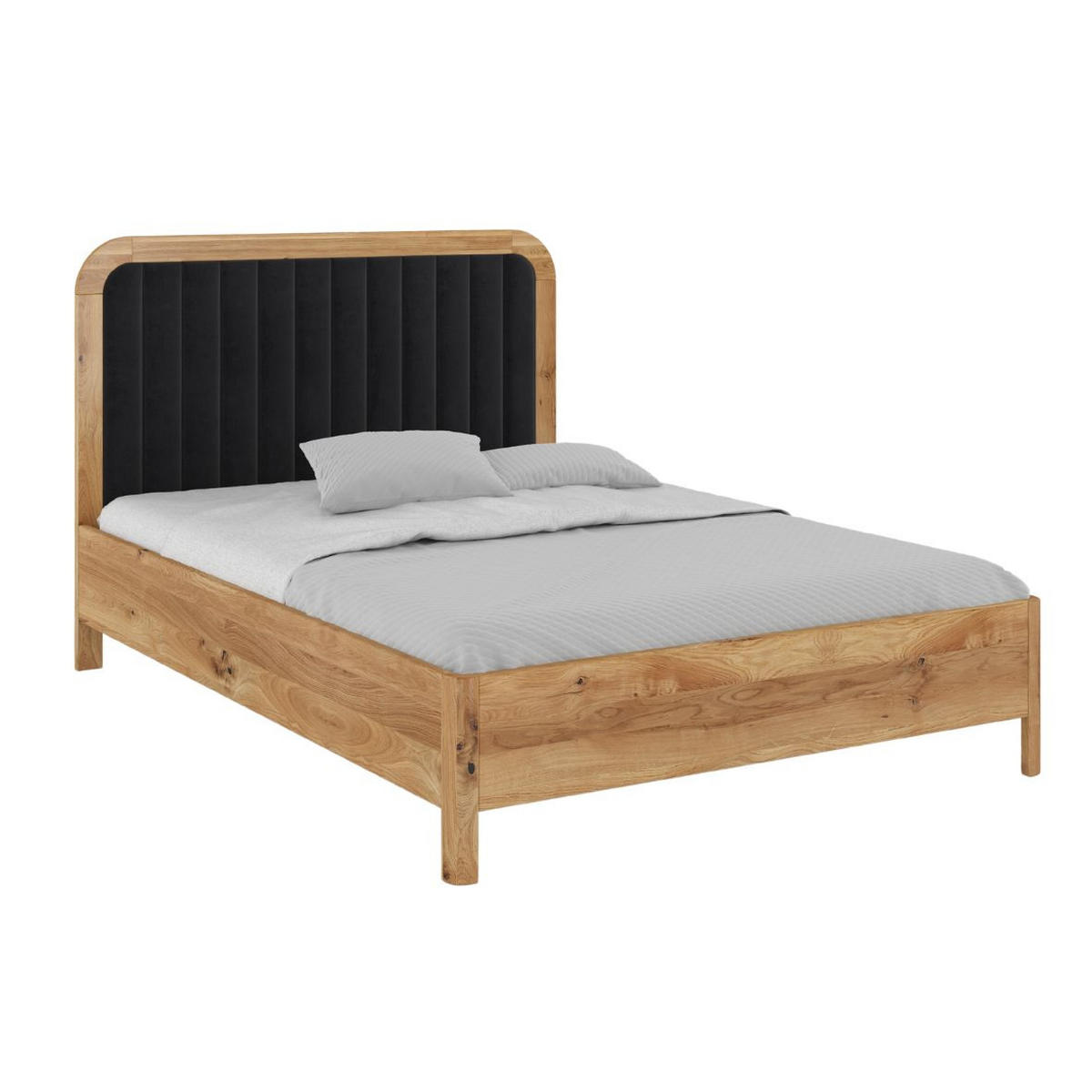 MASSIVHOLZBETT Modena, gepolstertes Kopfteil, Eiche - lackiert, Naturfarben/Schwarz, 180x200 - Eichefarben/Schwarz, Eichenholz/Holz (180/200cm) - Visby