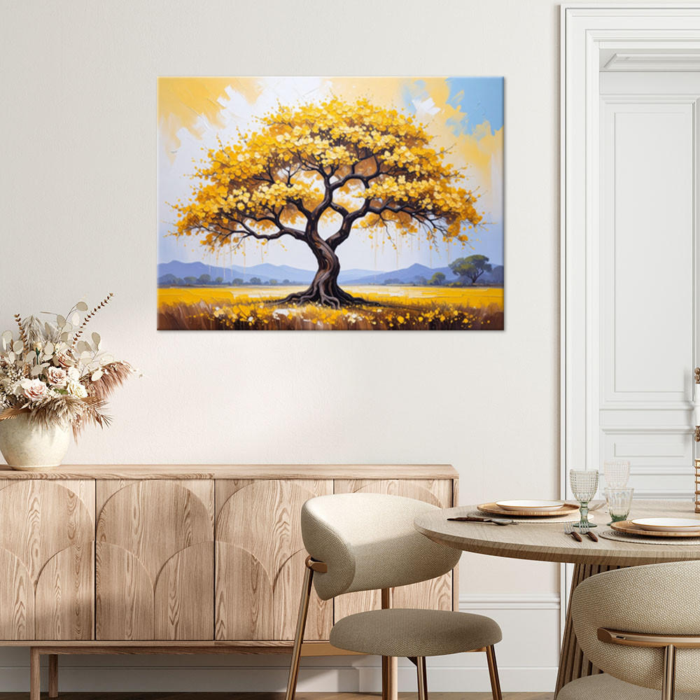 LEINWANDBILD 3D Goldener blühender Baum des Lebens 120x80cm - Gelb, Textil (120/80cm) - Feeby