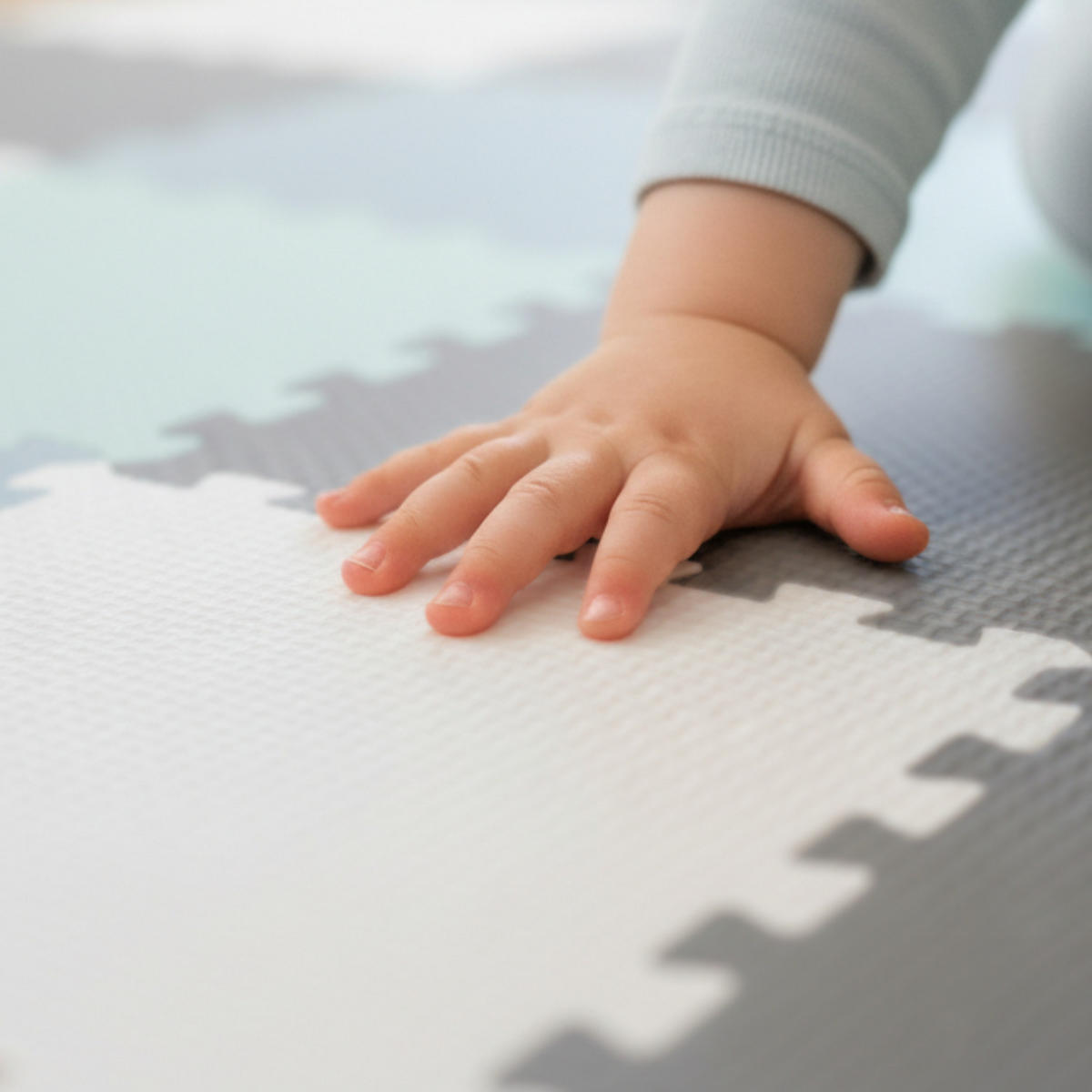 SPIELMATTE ab Null - 270/90/1 cm Puzzlematte Mint + Grau/Weiß/Graublau - Multicolor, Kunststoff (30/30cm) - Littletom