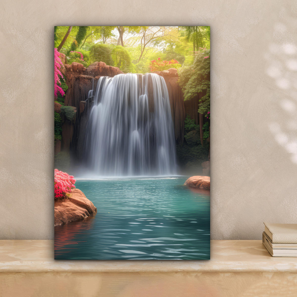 LEINWANDBILD Wasserfall - Natur - Pflanzen - Dschungel - Wasser 20x30 cm - Grün, Textil (20/30cm) - MuchoWow