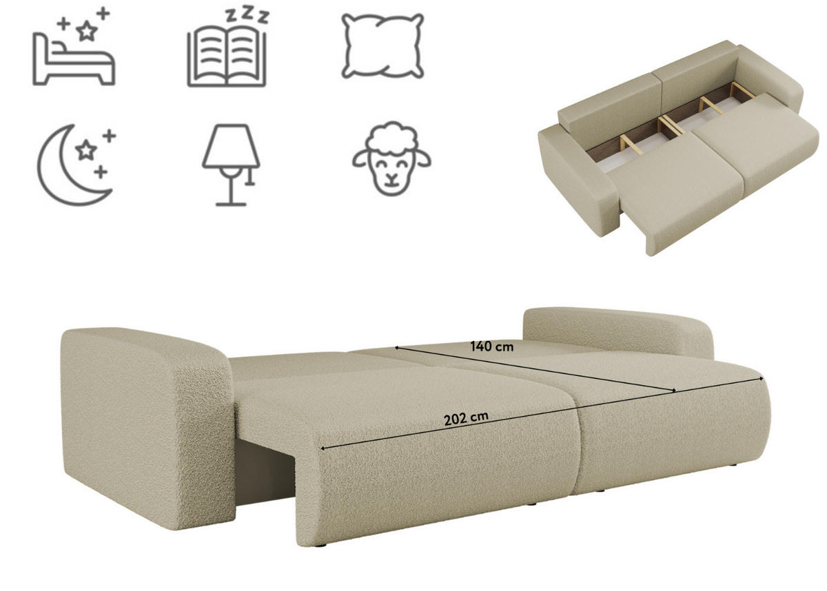 SCHLAFSOFA MILANO und Bettkasten Stoff Quelle Beige - Beige, Holz (246/83/98cm) - Kaiser Möbel