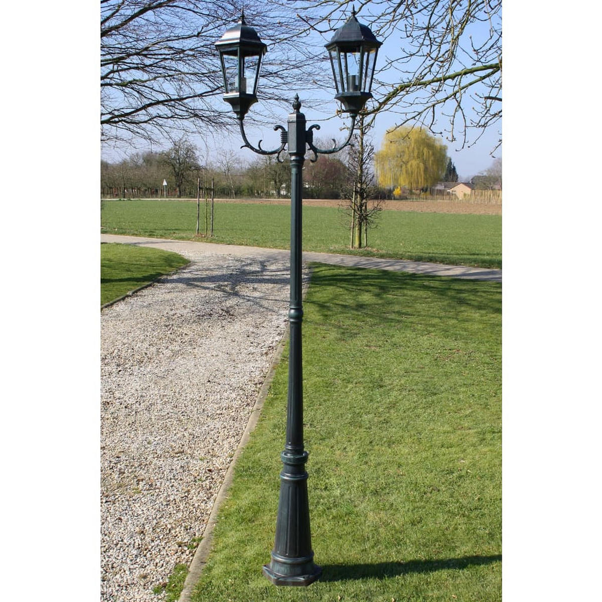 GARTENLATERNE 2-Flammig 230 Cm Dunkelgrün/Schwarz Aluminium - Dunkelgrün, Metall (67/26/230cm) - vidaXL