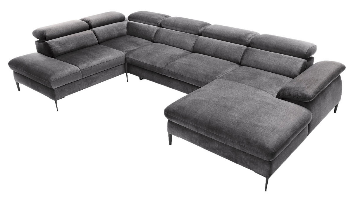 ECKSOFA U-Form 350 cm Amaro M mit Schlaffunktion, Rechts, Grau - Grau, Holz (353/214cm) - Emporius