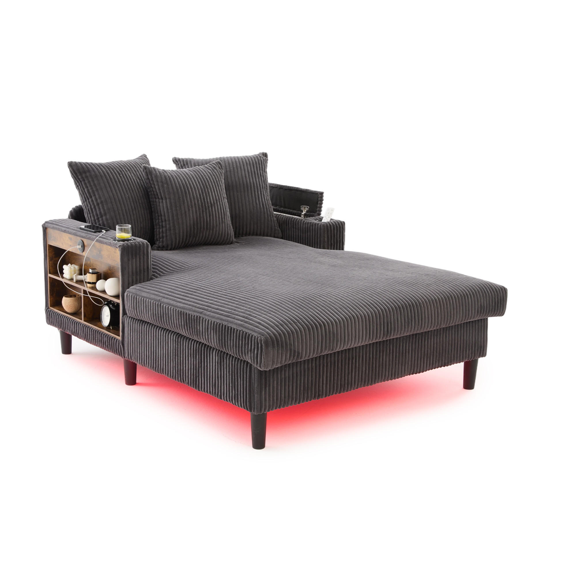 SCHLAFSOFA 129/170/70 cm aus Cord mit LED-Beleuchtung und USB-Anschluss Dunkelgrau - Dunkelgrau, Textil (170/70/129cm) - Modenvie