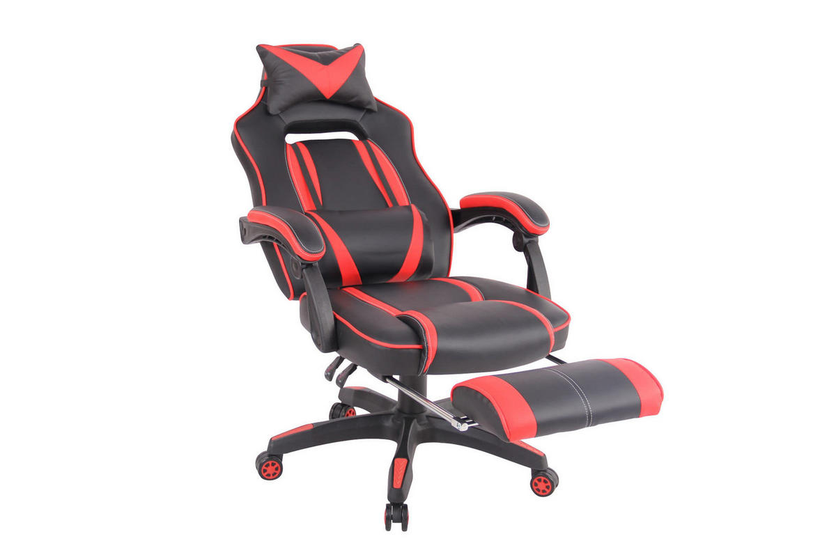 CHEFSESSEL Lederlook schwarz/rot - Rot/Schwarz, Kunststoff/Textil (68/114/61cm) - CLP