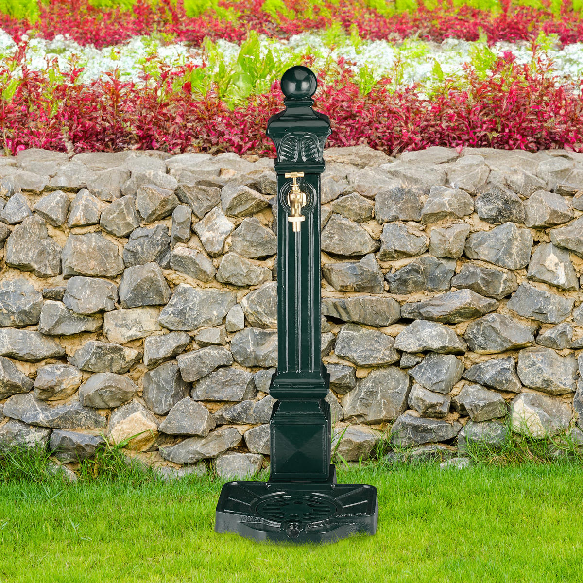 STANDBRUNNEN - Dunkelgrün, Metall (32/28/80cm) - Relaxdays