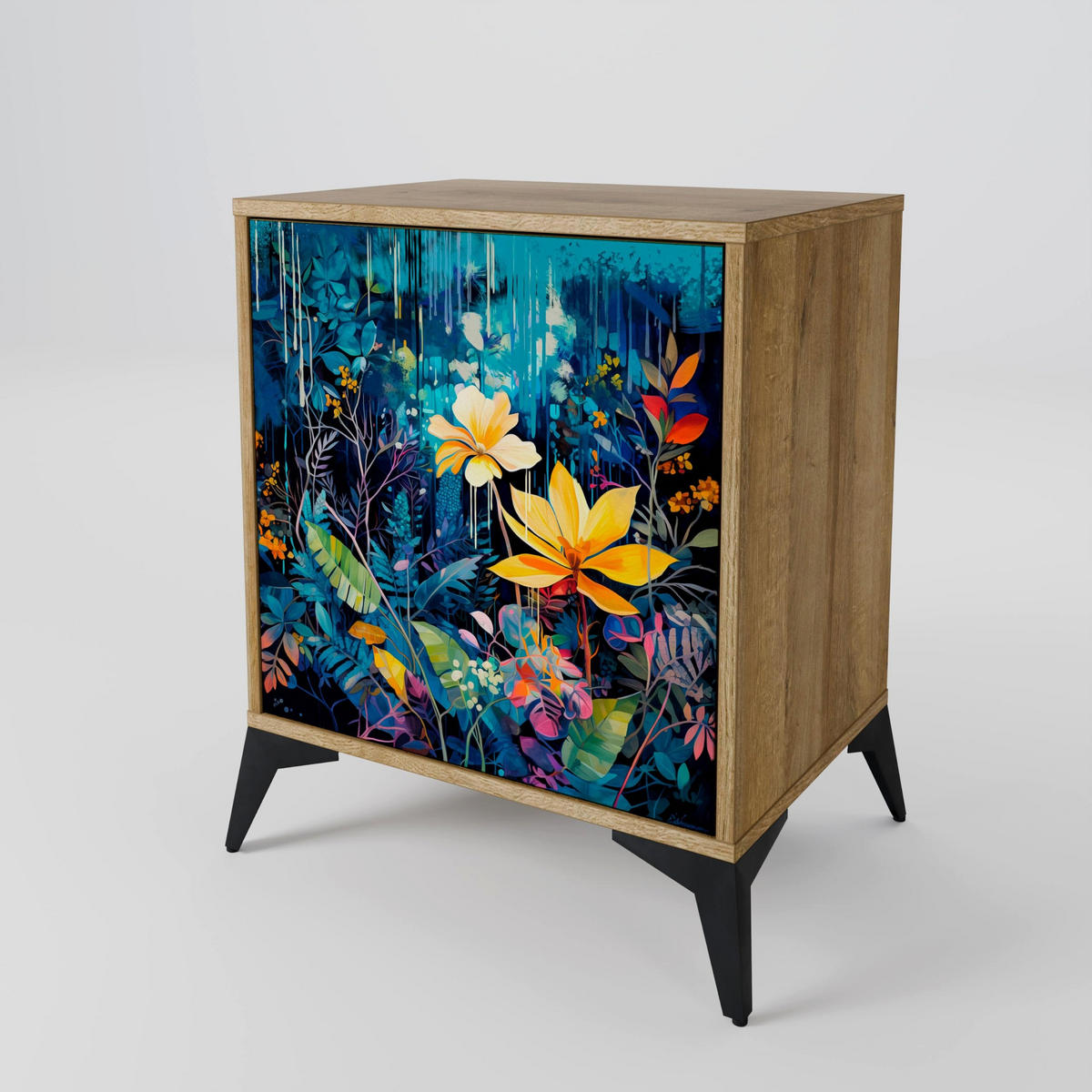 SIDEBOARD MIDNIGHT BLOSSOM, Eichefarben, 57,5x42x77,5 cm, Schräge Buchenholzfüße - Eichefarben/Buchefarben, Holzwerkstoff/Buchenholz (57.5/77.5/42cm) - SpaceRebels