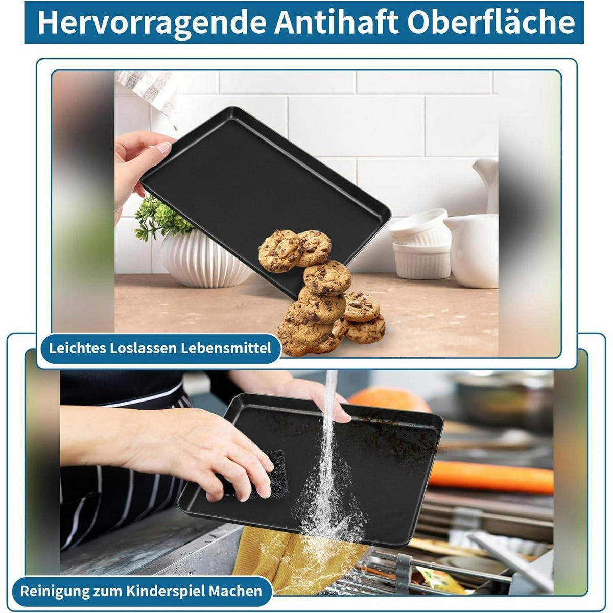 BACKBLECH 2er Set Antihaft Karbonstahl 26,5 cm - Schwarz, Metall (20.5/2.5/26.5cm)