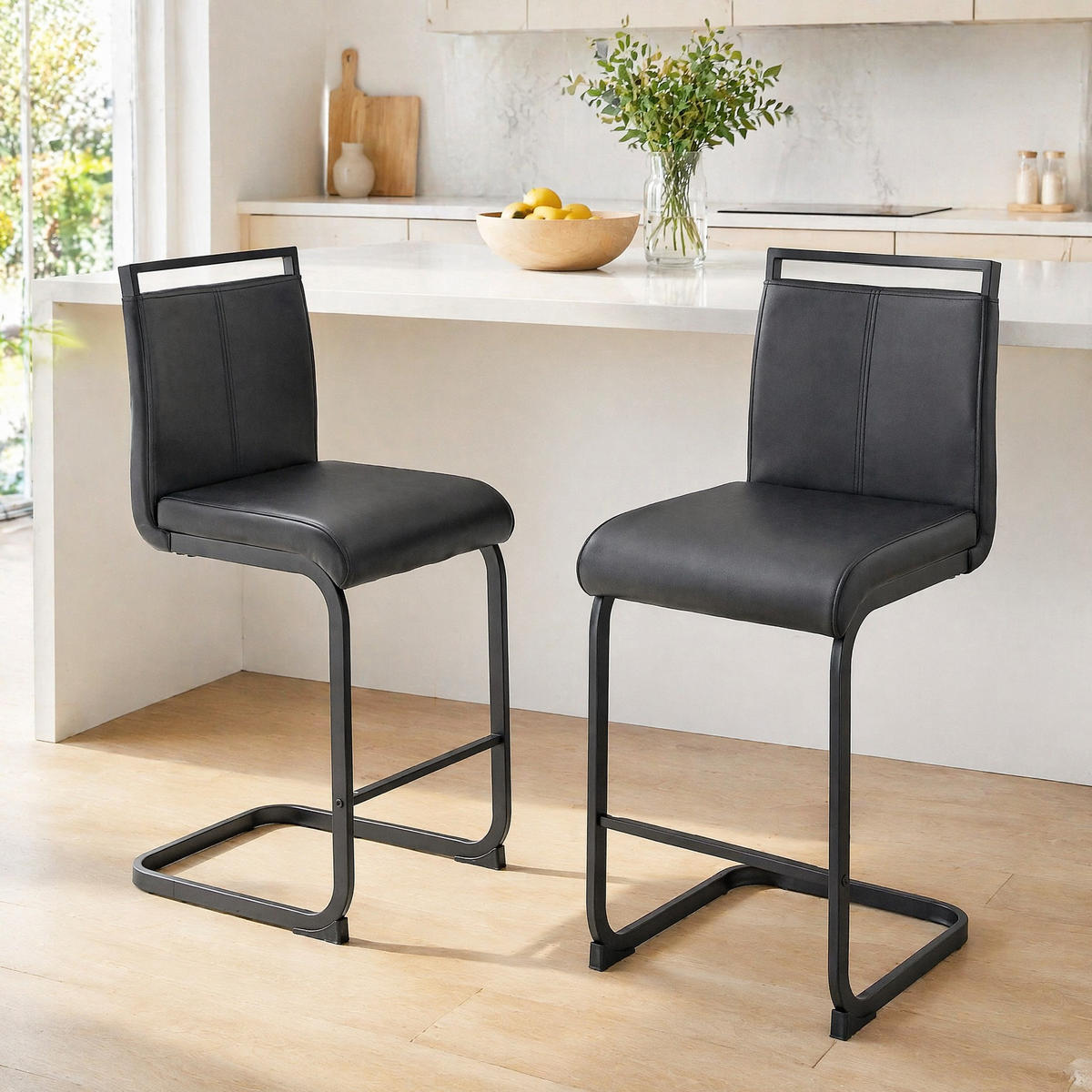 BARHOCKER 2er-Set Schwarz mit Fußstütze - Schwarz, Metall (46.5/96.5/39cm) - MIVRAY
