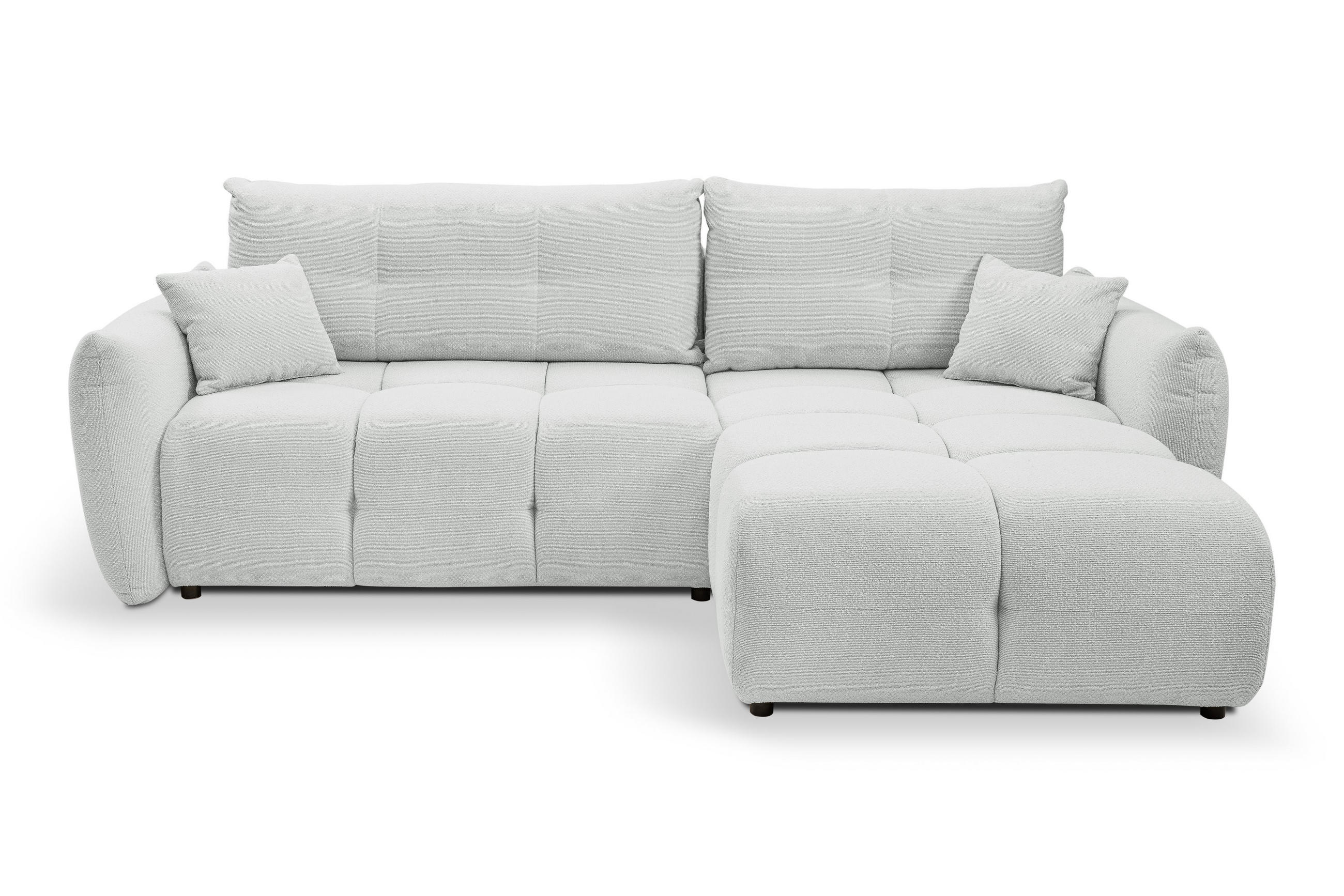 ECKSOFA MODA E Hellgrau Geflochtener Stoff mit Schlaffunktion - Hellgrau, Holz (257/177cm) - MASSENO