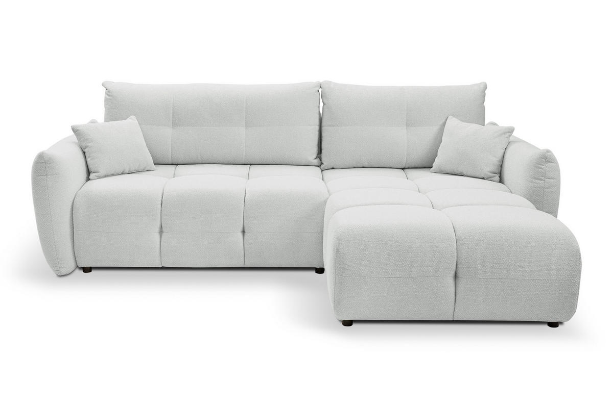 ECKSOFA MODA E Hellgrau Geflochtener Stoff mit Schlaffunktion - Hellgrau, Holz (257/177cm) - MASSENO