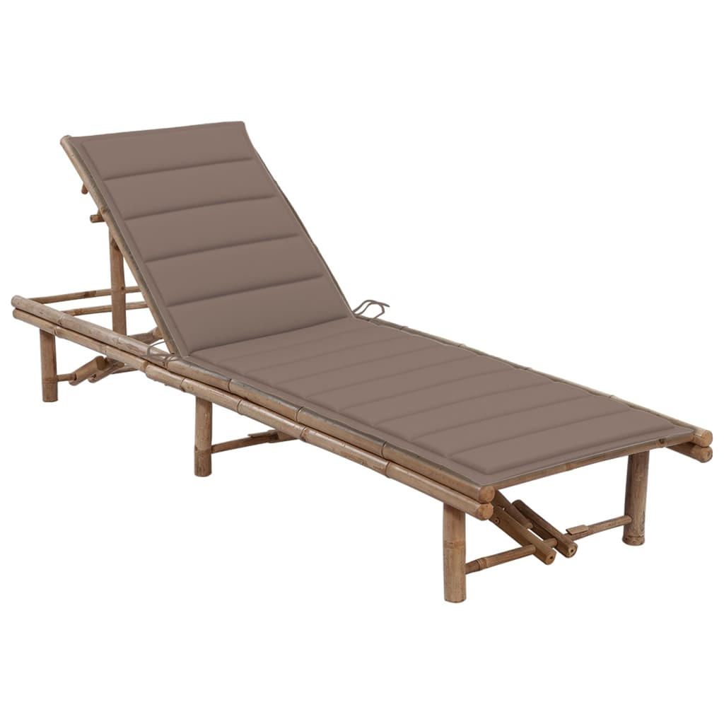 GARTEN-SONNENLIEGE mit Auflage Bambus - Taupe, Holz (65/87/200cm) - furnicato