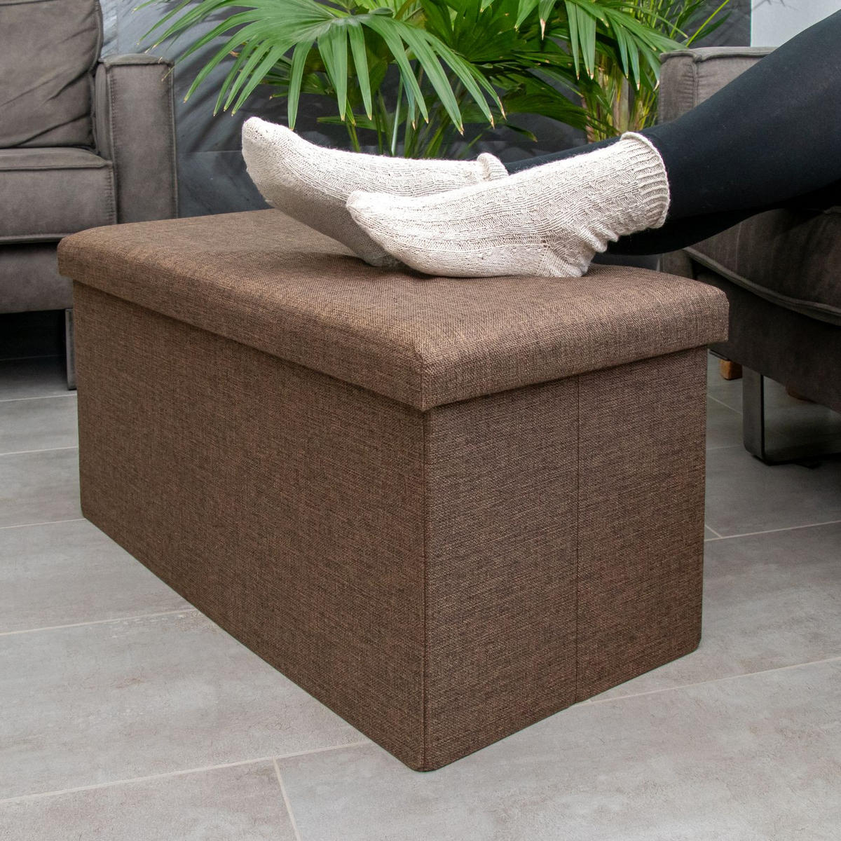 SITZBANK Faltbar in Leinen Optik 78/38/38 cm (Braun) - Braun, Textil (78/38/38cm) - Intirilife