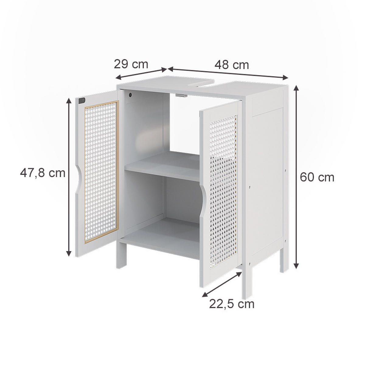 WASCHBECKENUNTERSCHRANK Liora Weiß 48 x 60 cm mit 2 Türen - Weiß, Holzwerkstoff (48/60/29cm) - Vicco