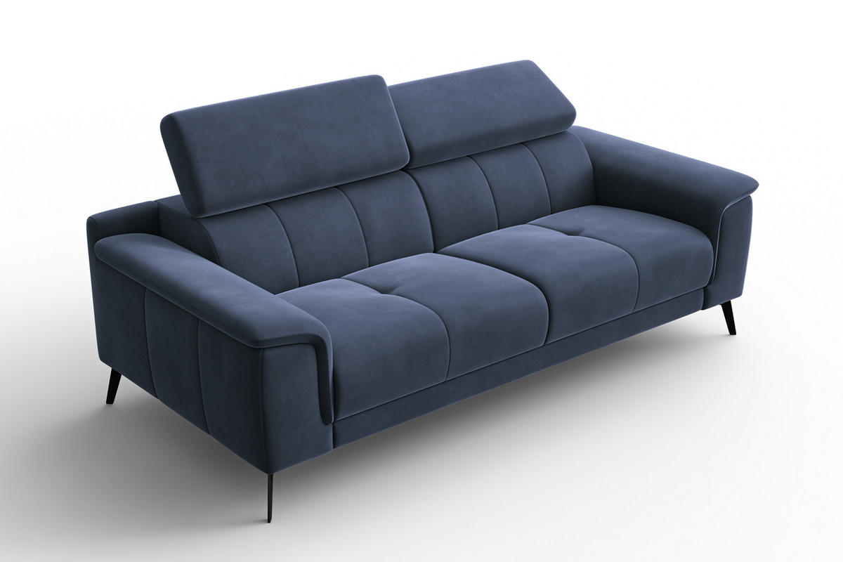 SOFA FIERO 3-Sitzer, Marineblauer Veloursstoff - Blau/Schwarz, Holz/Textil (212/82/103cm) - Courtois Laville