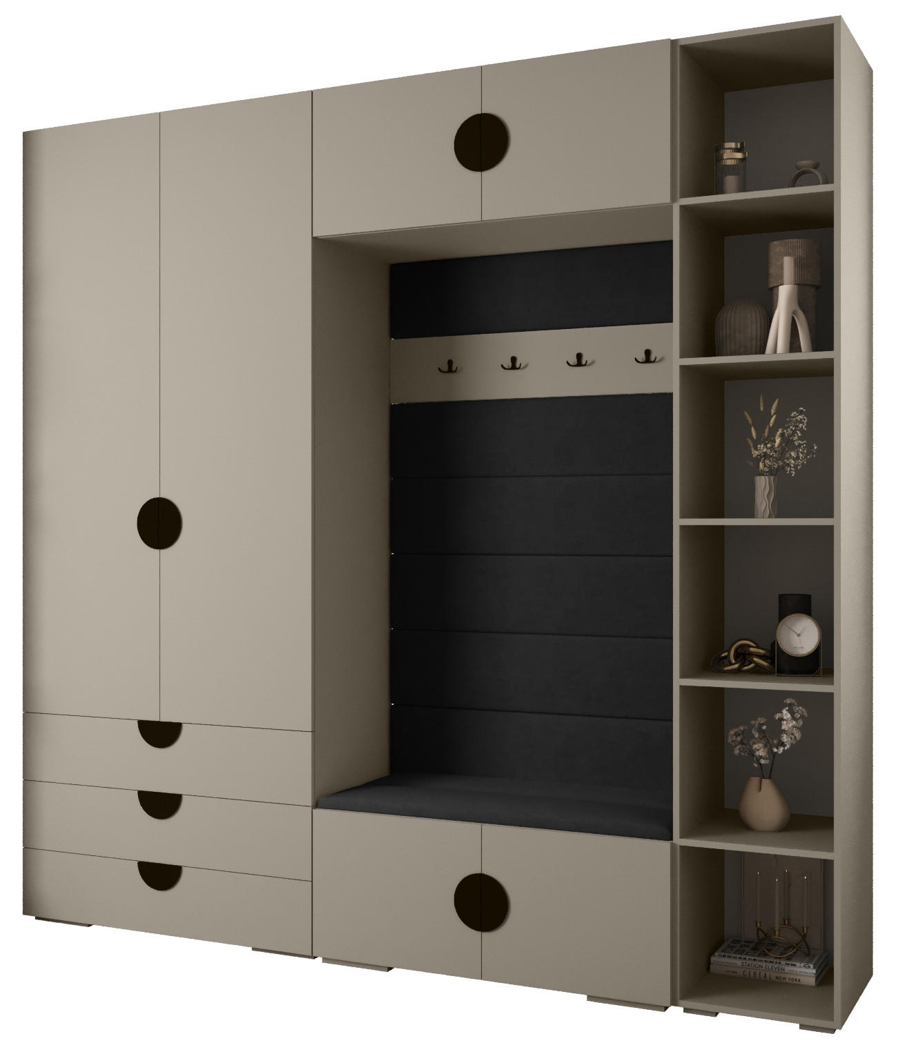 Abiks Möbel Garderoben-Set Kaschmir, Schwarz, Schwarz 240x236.7x47 cm