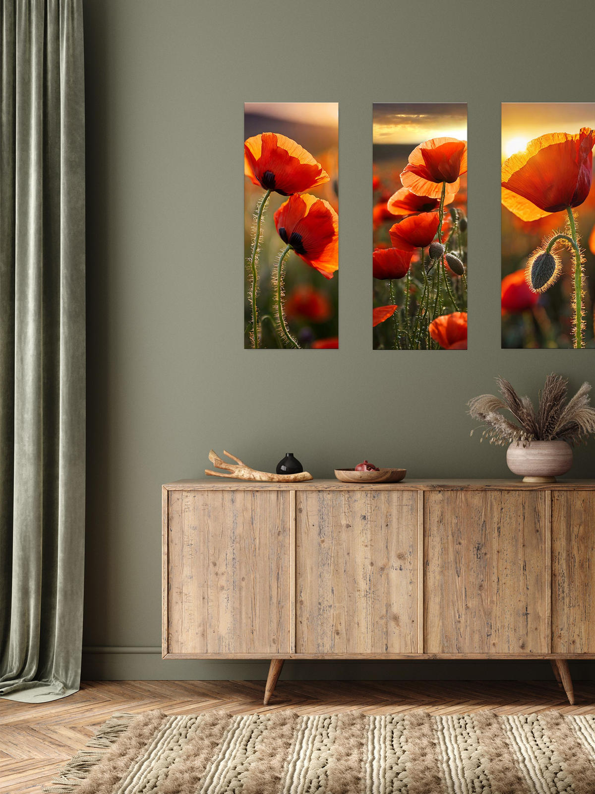 GLASBILD 30x80 cm Mohnblumen rot - Rot, Glas (30/80cm) - artissimo