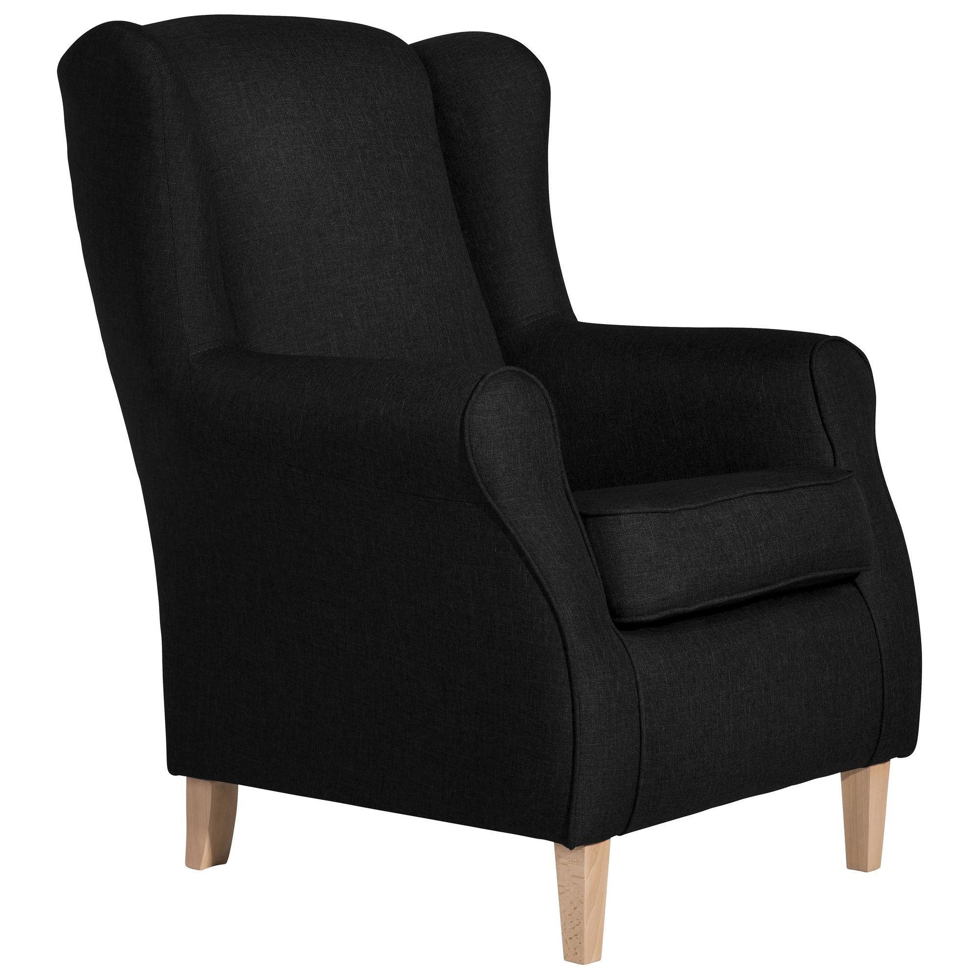 58aufmkessel Ohrensessel Schwarz, Buche 86x103x77 cm