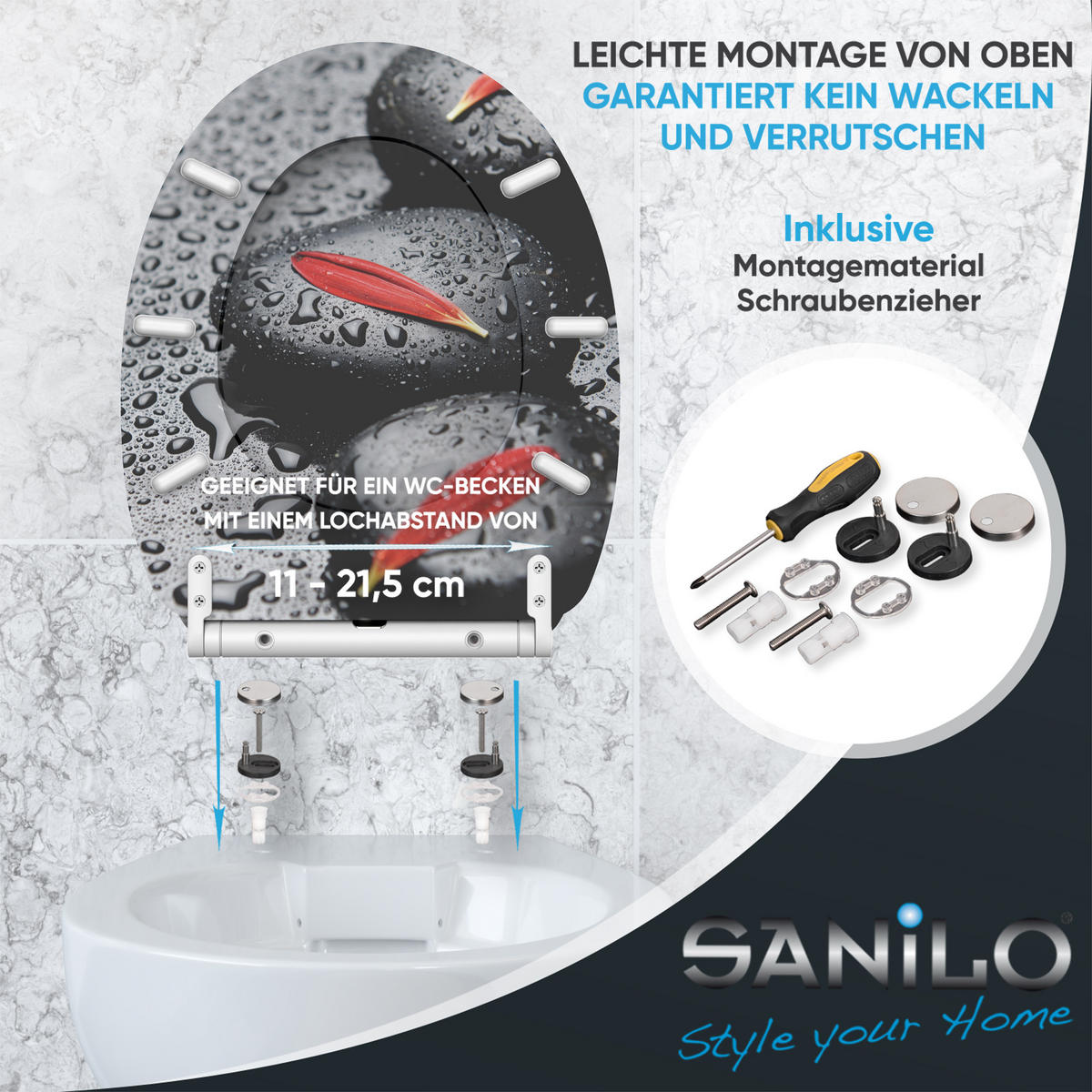WC-SITZ mit Absenkautomatik & Top Fix Elegance - Rot/Schwarz, Holzwerkstoff (37.7/5.5/48cm) - Sanilo
