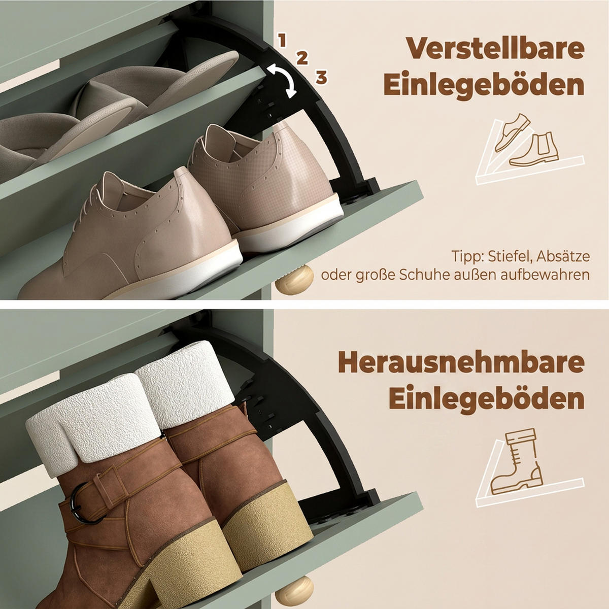 SCHUHSCHRANK MDF Hellgrün - Naturfarben/Hellgrün, Holz/Holzwerkstoff (26/101/80cm) - HOMCOM