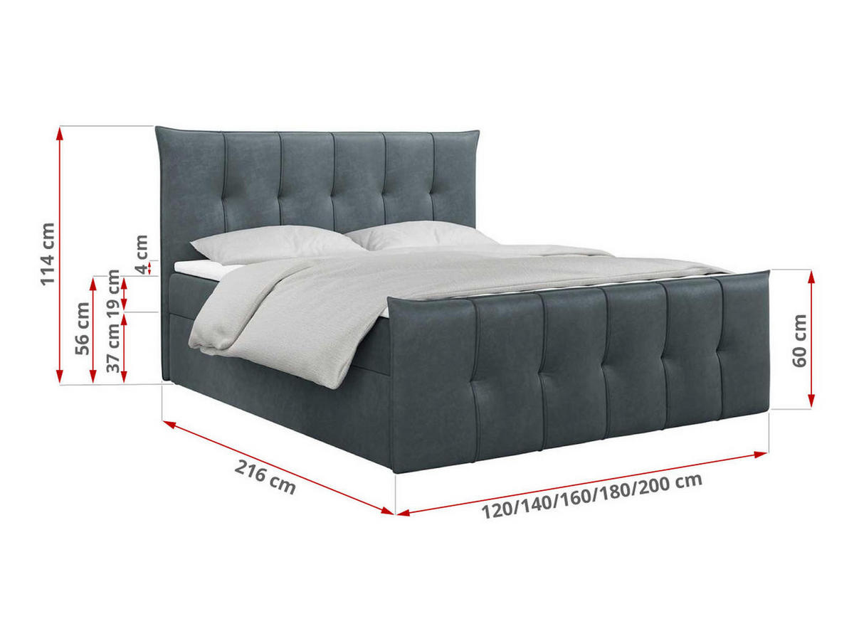 BOXBETT PREMIUM 11 160/200 Dunkelgrau Velvet - H4 - Dunkelgrau, Holz/Textil (160/200cm) - MKS